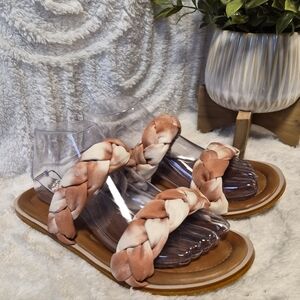 Korks Pilar Slide Sandals Flat Tie Dye Braided Straps Rust Tan Women's Size 8